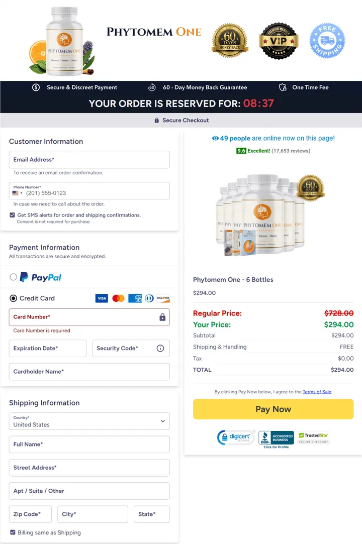 Phytomem One secure ClickBank checkout buy bottles online
